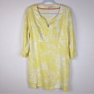 Boden | Summer Garden Party Coastal Linen Split Neck Shift Dress Yellow | M